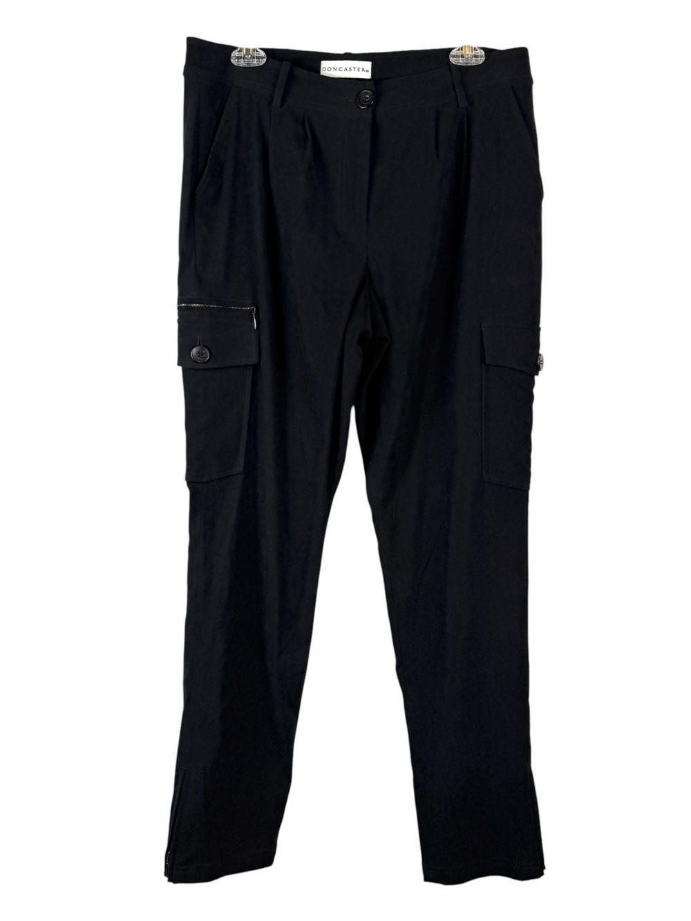 Doncaster Dress Pants Womens Size 10 Black Cargo Pleat Front Velour Y2K Zip Leg